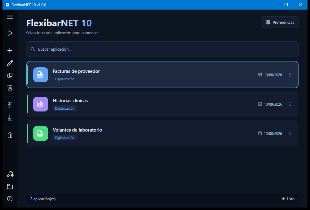 Ventana Launcher de FlexibarNET 10 con la galería de Apps configuradas